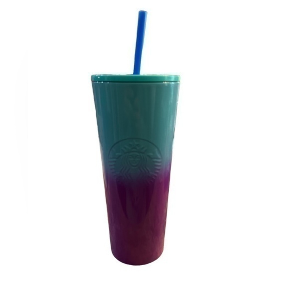 Starbucks 2021 Metallic Blue and Purple Ombre Tumbler Travel Cold Cup 24 oz